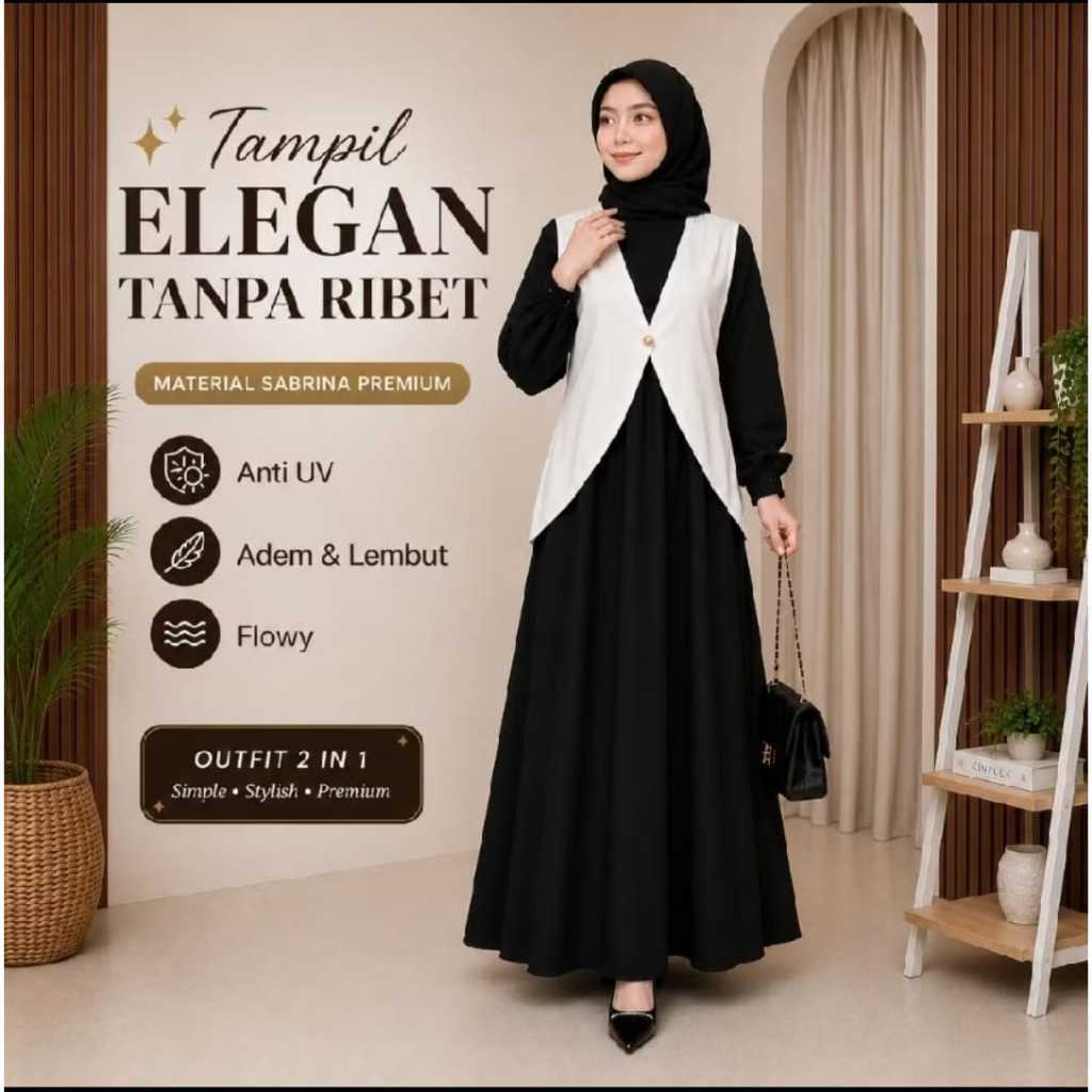 Gamisa wanita Khimar terbaru Dres set Rompi wanita simpel elegan mewah Gamis muslimah remaja wanita 