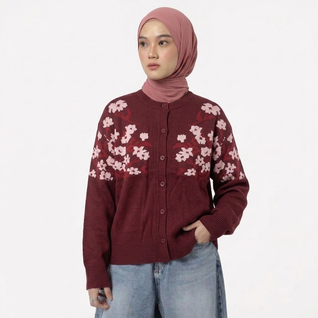 Delova Daily - Cardigan Bunga Atasan Knit Rajut  Premium Wanita Motif Bunga Lengan Panjang All Size Soft | Outer Murah Motif Bunga |Rajut Korean Style Premium
