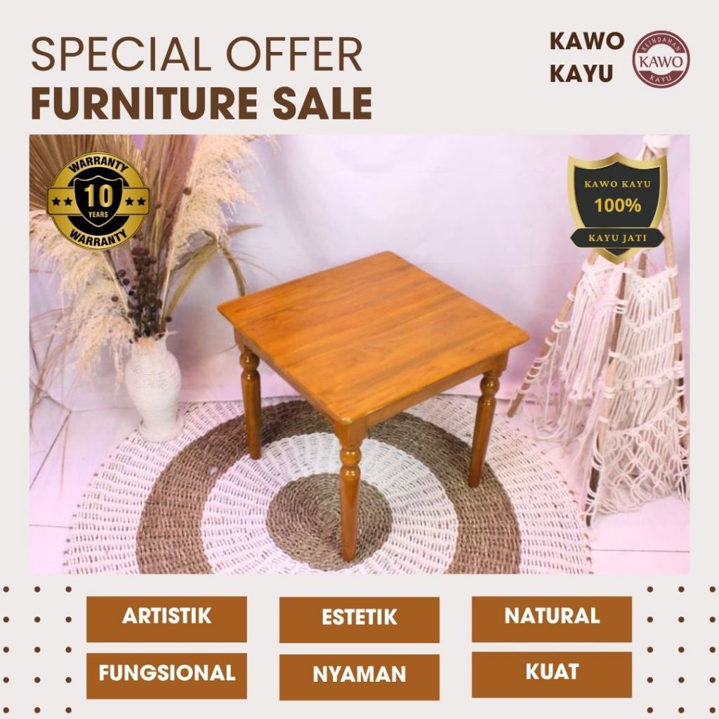 Meja Kayu Jati Minimalis Model Kaki Bubut