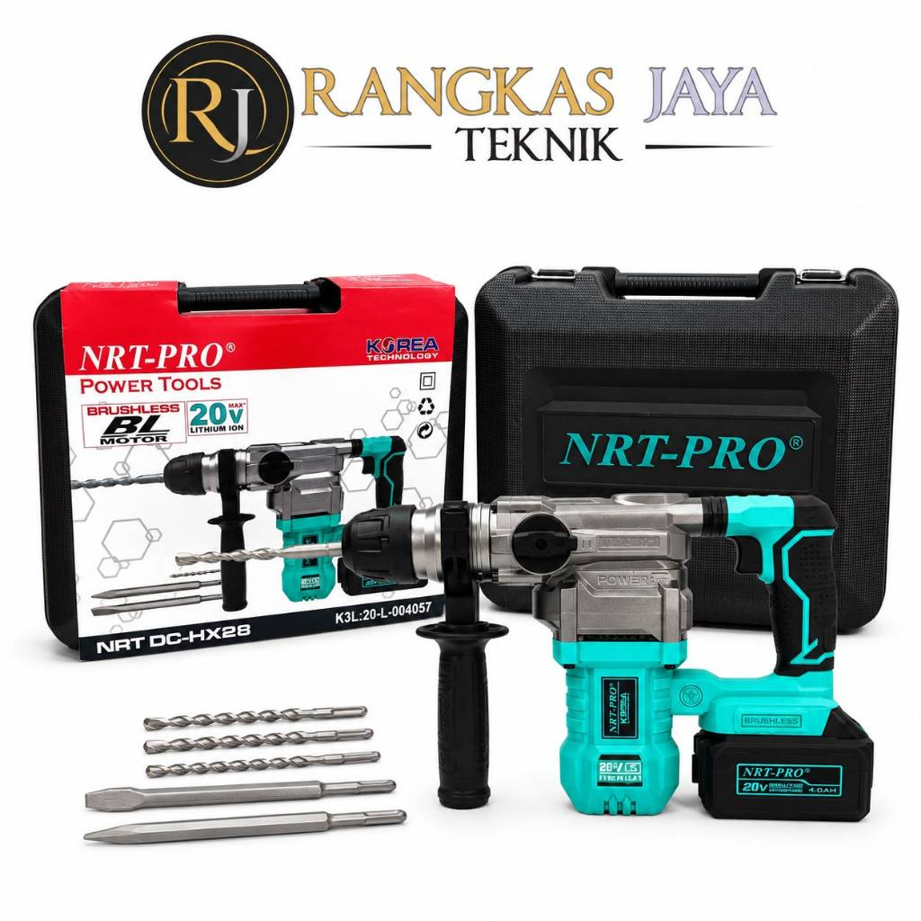 NRT-PRO HX 28 DC Mesin Bor Bobok Beton Tembok Cordless Baterai 20V Mesin Bor Jack Rotary Hammer Dril