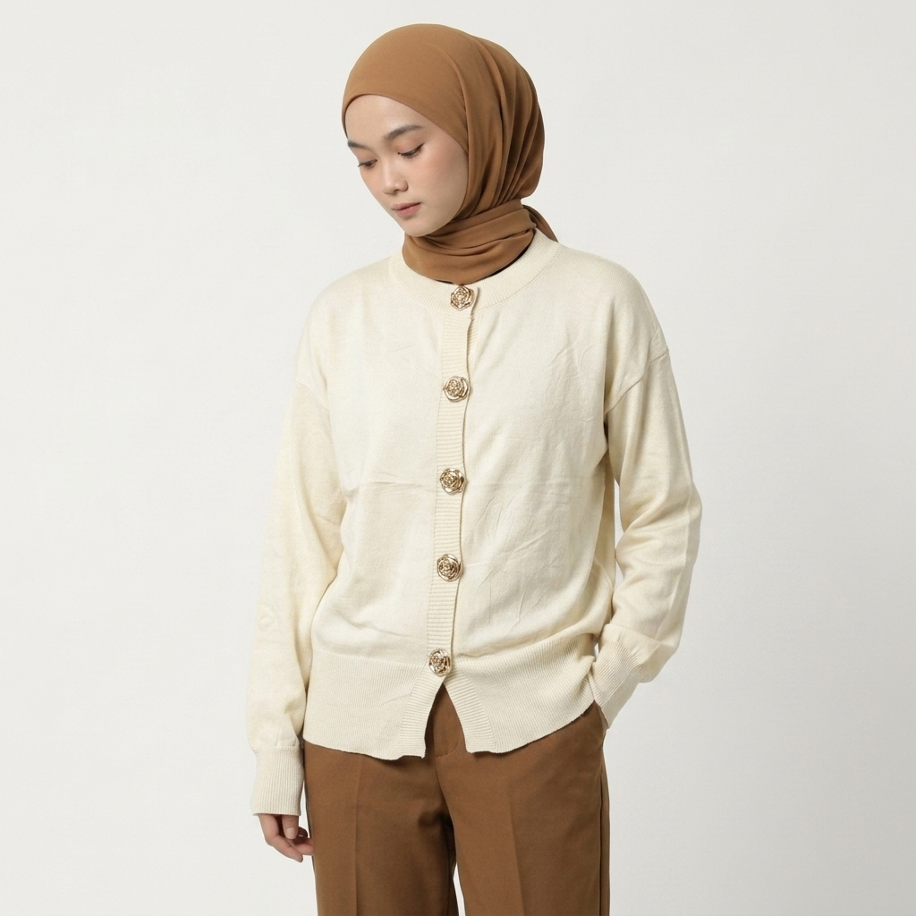 Delova Daily - Cardigan ROSE Polos Atasan Knit Bahan Rajut Halus & Tebal premium - Outer Wanita Korean Style