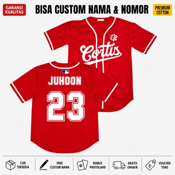 Jersey Cortis | Jersey Baseball Kpop | Unisex Bisa Custom merah softball