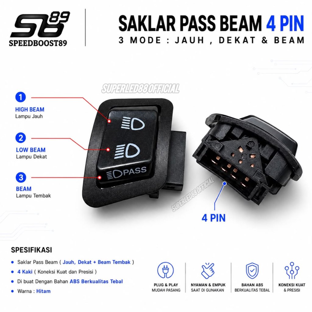 Saklar Pass Beam 4 Pin Tombol Pass Beam Motor Honda Saklar Vietnam Style