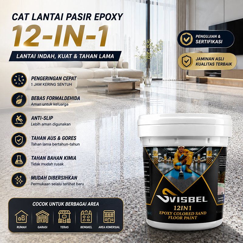Cat Lantai Pasir Epoxy Waterproof Anti Licin Tahan Lama untuk Garasi