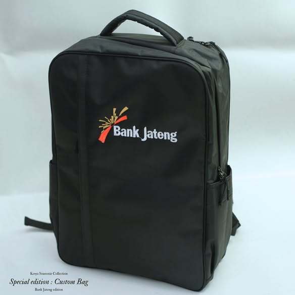 Tas Ransel Bank Jateng Custom Bag Warna Hitam dengan Kantong Samping by.SouvenirKesyaKebumen