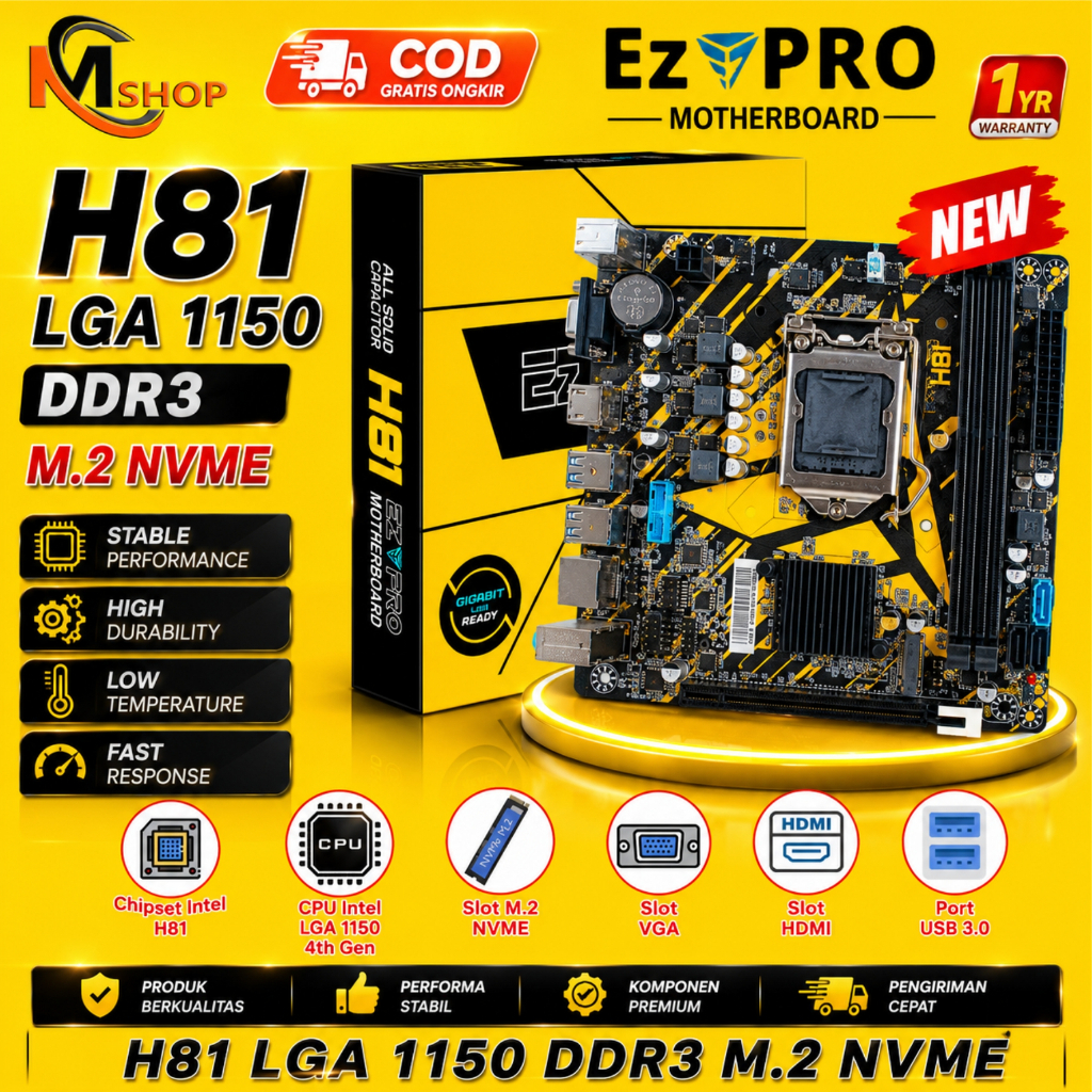 Motherboard Mobo Mainboard H81 EZPRO Socket LGA 1150 NVME USB 3.0