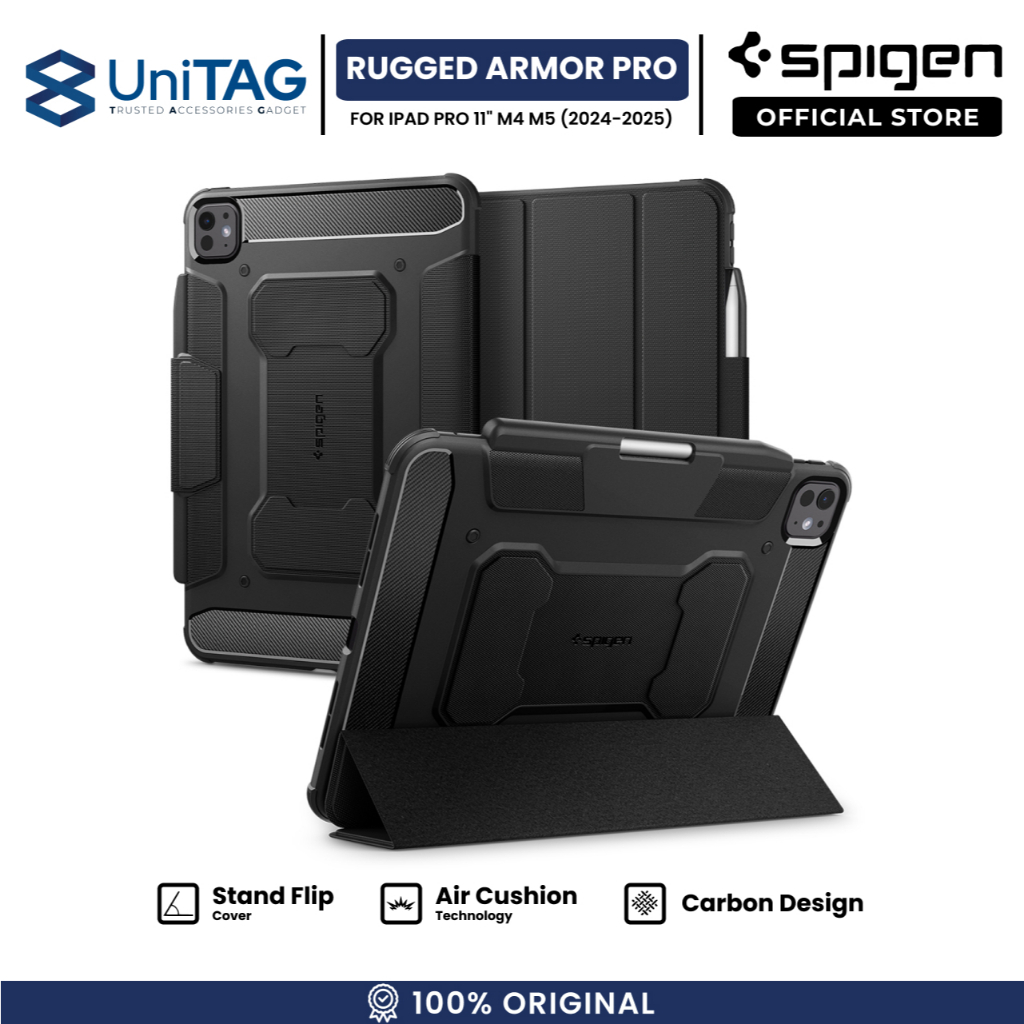 SPIGEN Case for iPad Pro 11 M4 M5 2025 2024 Rugged Armor Pro Slim Stand Flip Cover by UniTAG