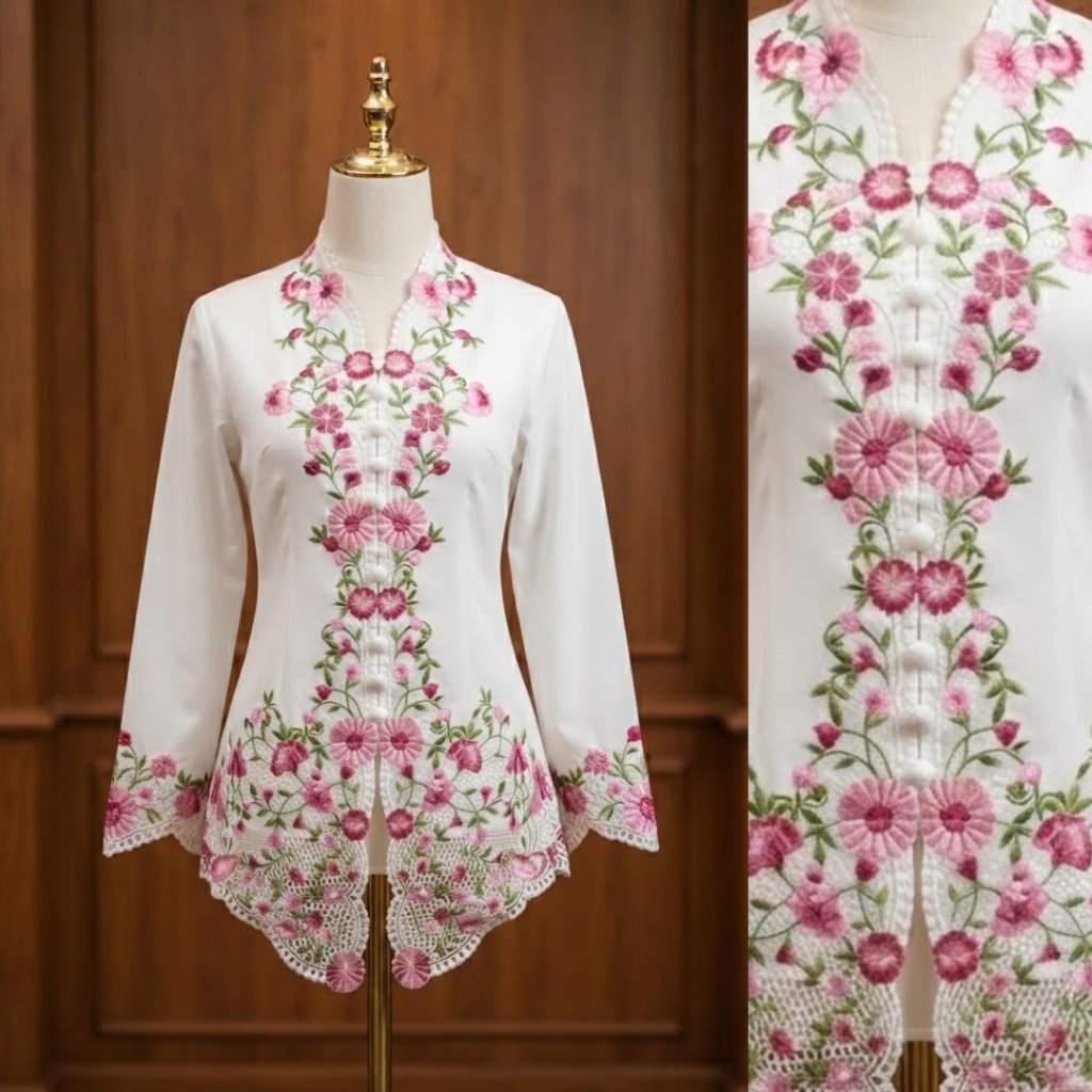 ATASAN KEBAYA ENCIM MODERN PUTIH MOTIF BUNGA // KEBAYA ENCIM MODERN WISUDA