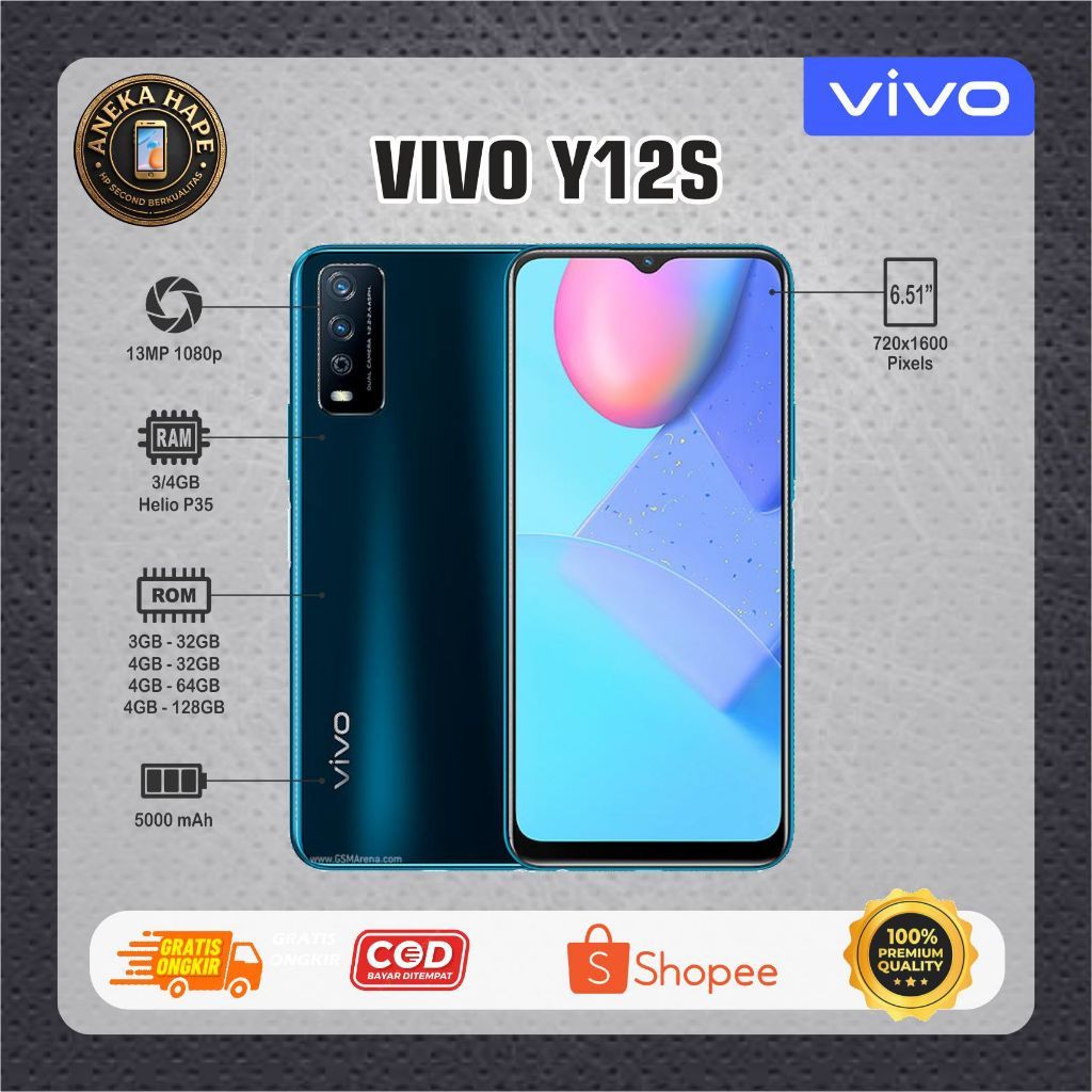 HP VIVO Y12S Second normal siap pakai RAM 3/32GB