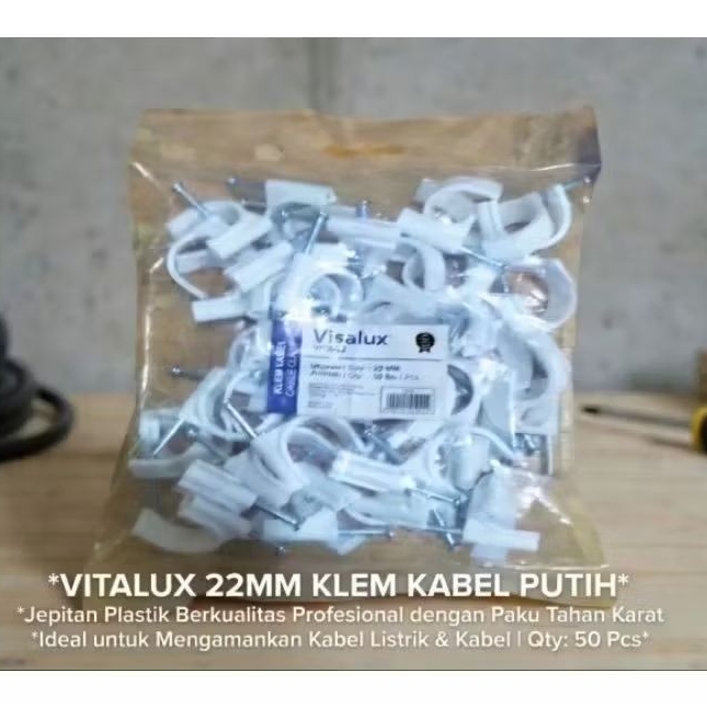 Visalux Klem Kabel / Klem Pipa Putih 22mm