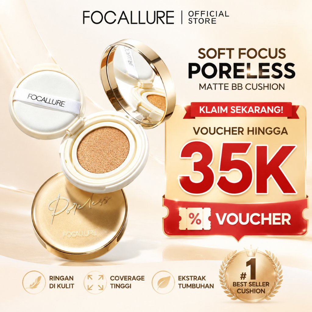 BPOM FOCALLURE #GoldenAge Poreless BB Cushion Full Coverage Foundation