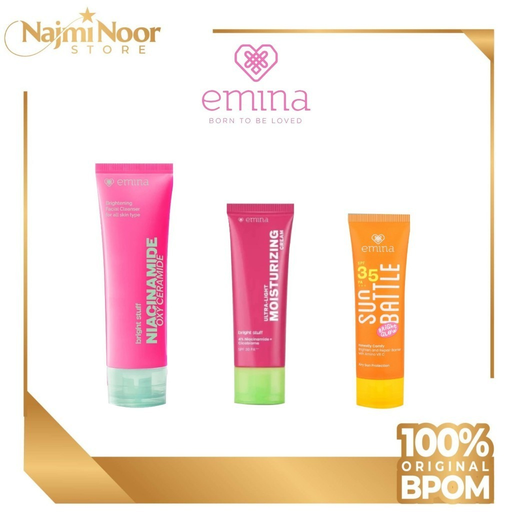 Emina Bright Stuff Paket Skincare Face Wash Moisturizer Cream Sunscreen