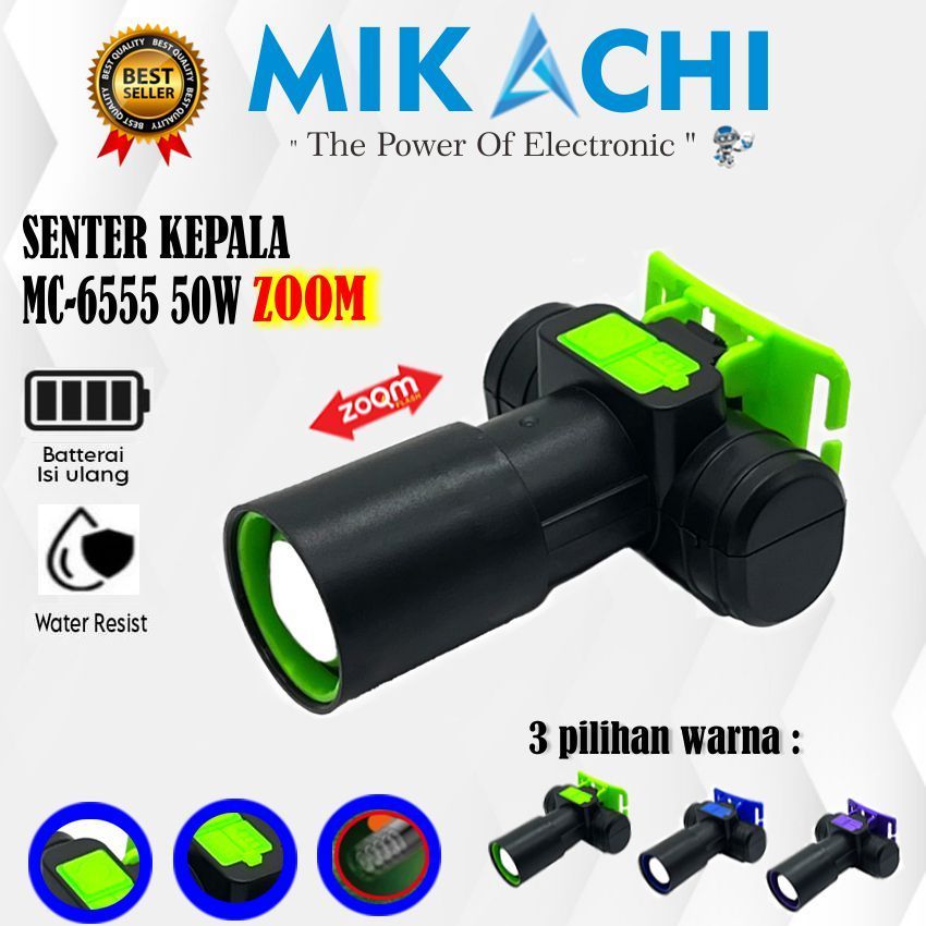 Senter Kepala Zoom led laser 30W-50W Mikachi Cahaya Super Terang Zoom Jarak Jauh  (Bonus lampu DC Ak