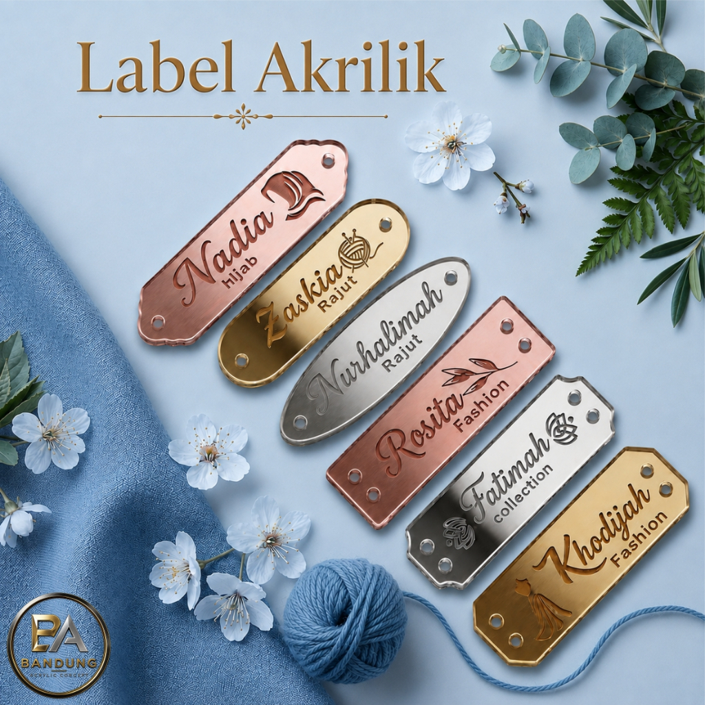 Label Hijab Akrilik Mirror / Label Jilbab Rebranding Hijab / Label Kerudung / Tag Akrilik