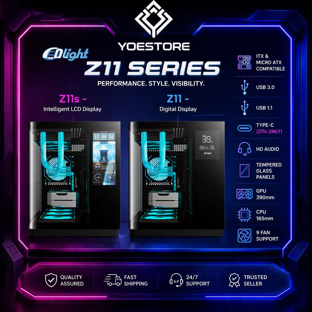 ENLIGHT CASE EN Z11 AND EN Z11S MICRO ATX GAMING CASE WITH 3 FAN AVALONE ONE RGB MOLEX PLUS LCD DISP