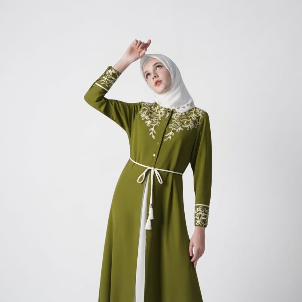 Hikmat Abaya - A4599 Green | Hikmat Terbaru | Hikmat Collection | Abaya Elegan