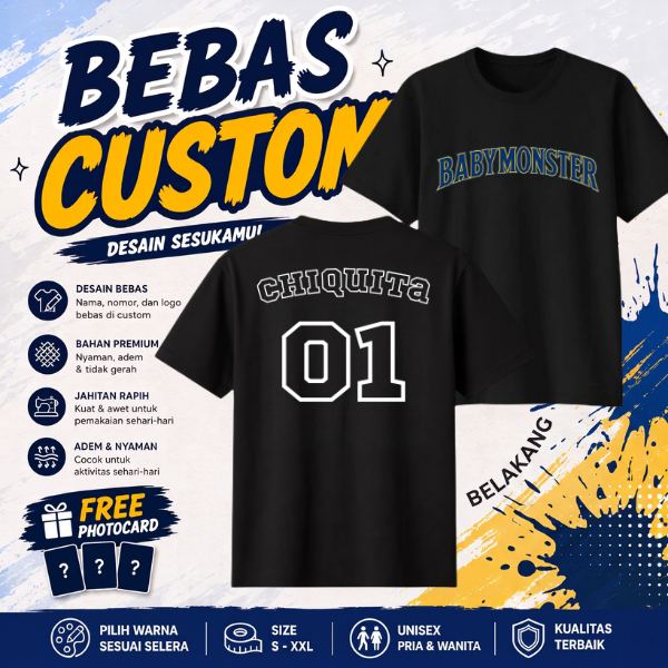 Kaos katun baseball hitam baby monster tshirt baemon softball combad pharita chiquita asa rora rami 