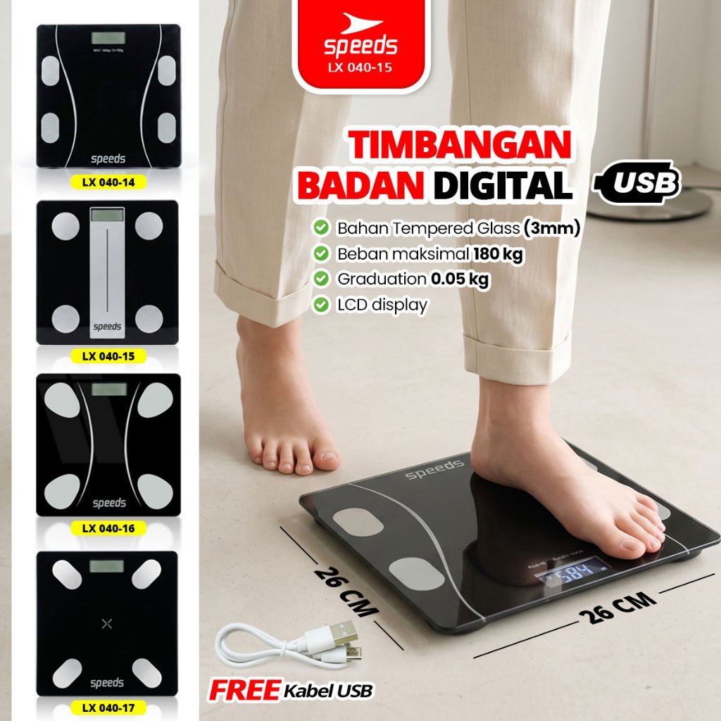 SPEEDS Timbangan Badan Bathroom Scale Digital Weight Scale Scales 26cm Scaler USB 040-15