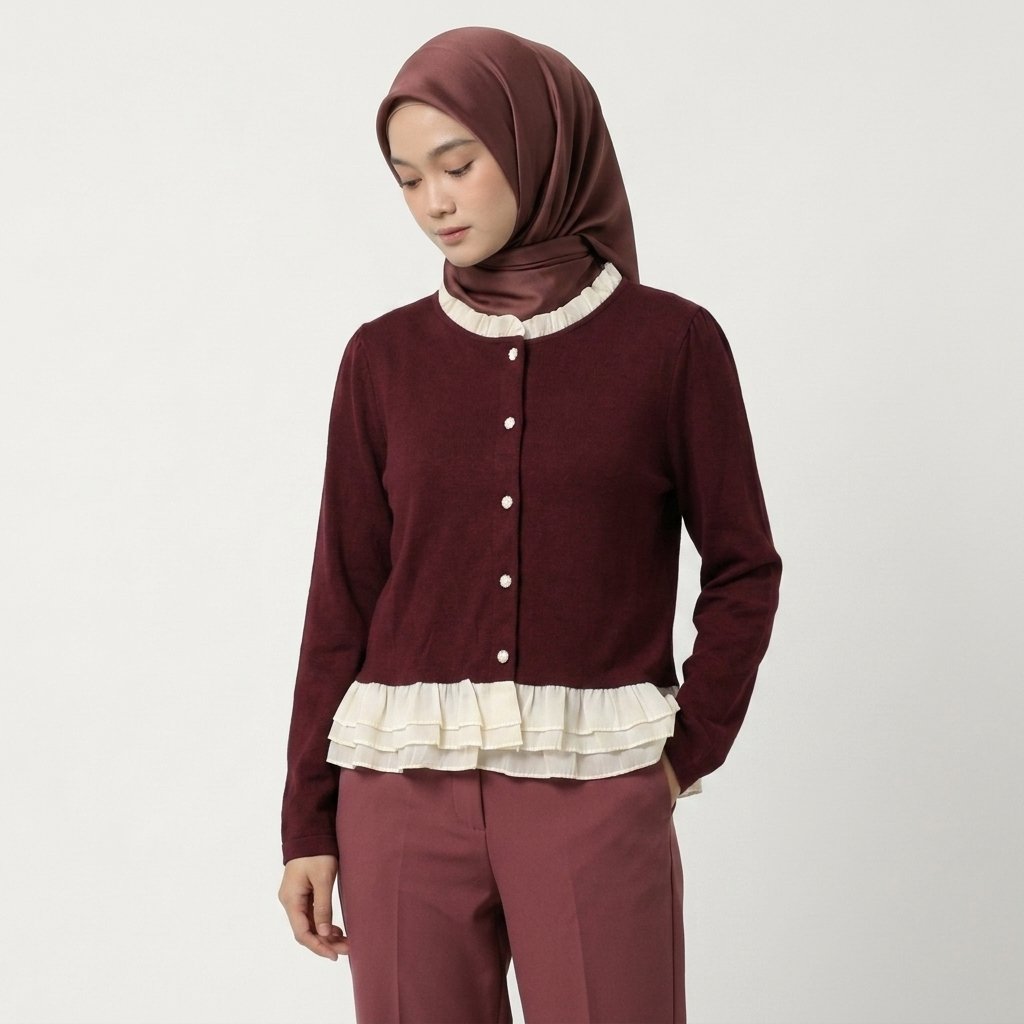 Delova Wardrobe - VELLY Cardigan Ruffle Crop Polos Atasan Knit Bahan Rajut Halus & Tebal premium - Outer Wanita Korean Style