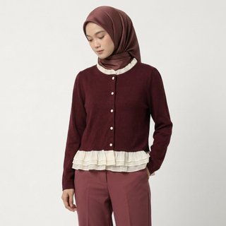Delova Wardrobe - VELLY Cardigan Ruffle Crop Polos Atasan Knit Bahan Rajut Halus & Tebal premium - Outer Wanita Korean Style