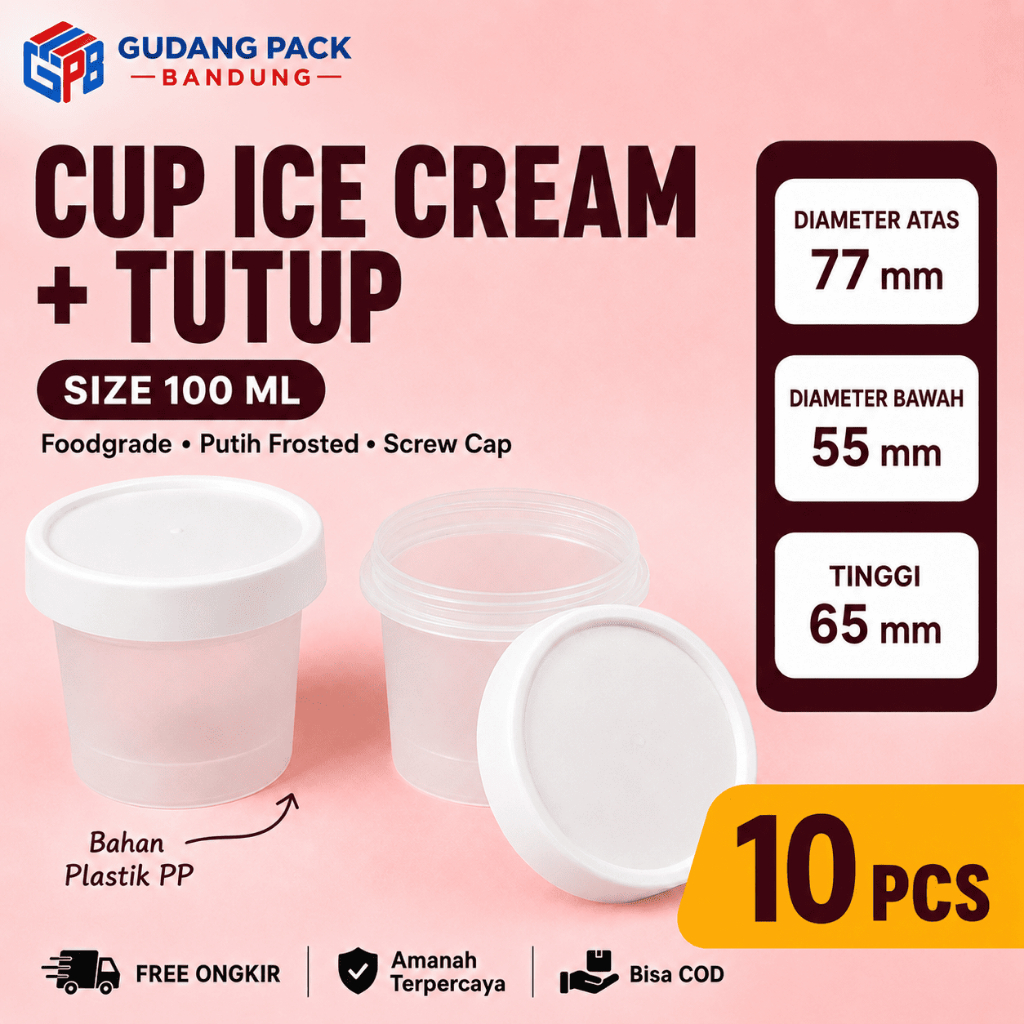 ISI 10 PCS Ice Cream Cup + Tutup | Pot Jar Es Krim  | Pot Jar Bunga Putih | Wadah Kemasan Lulur