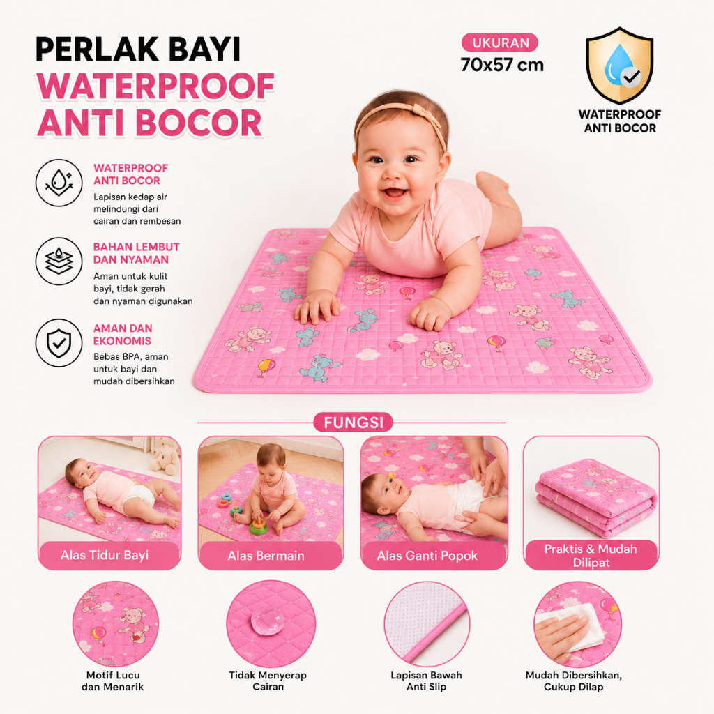 Perlak Alas Ompol Bayi Anti Bocor Bahan Double Waterproof Karpet