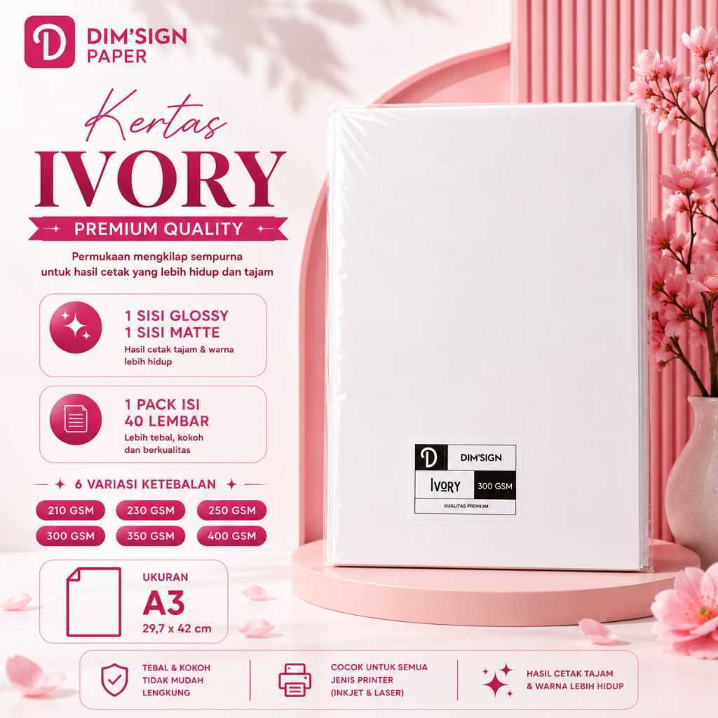 Kertas Ivory A3 Tebal 210 / 230 / 250 / 300 / 350 / 400gsm Original