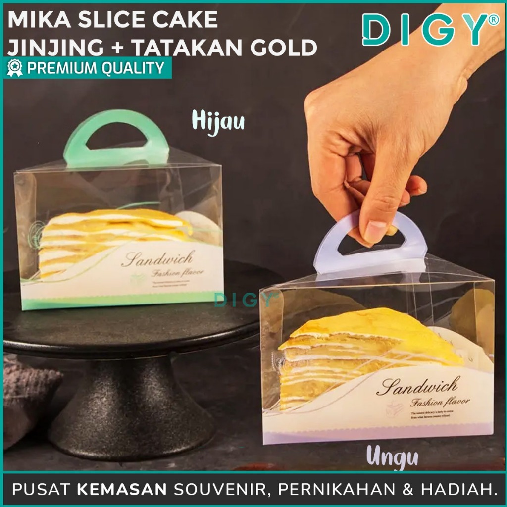HOPE [5 Pcs] Mika Slice Cake Jinjing + Tatakan Gold/ Mika Kue Segitiga/ Mika Kue Tart/ Mika Kue Poto