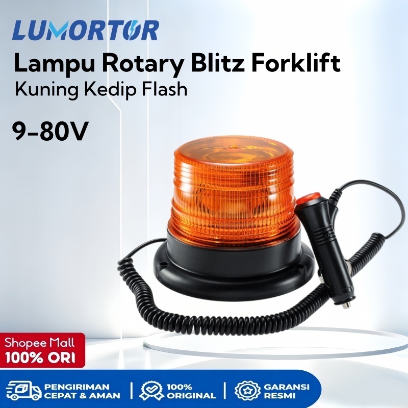 LUMORTOR 12-80V Lampu Rotary Blitz Forklift Led Kuning Warning Light Model Pemantik Rokok+Magnet