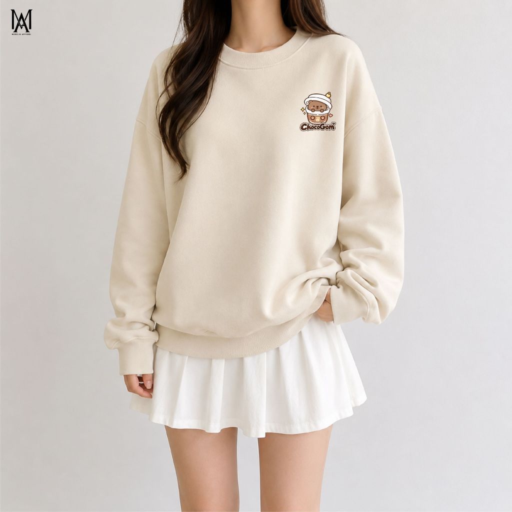 Modelia Sweater Crewneck Basic Choco Gom Unisex M-XXL | Sweater Pria Wanita Casual