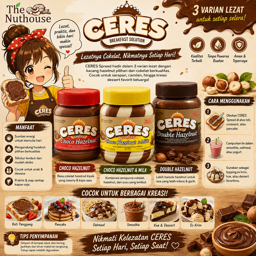 Ceres Spread Choco Hazelnut / Choco Hazelnut & Milk / Double Hazelnut 350gr