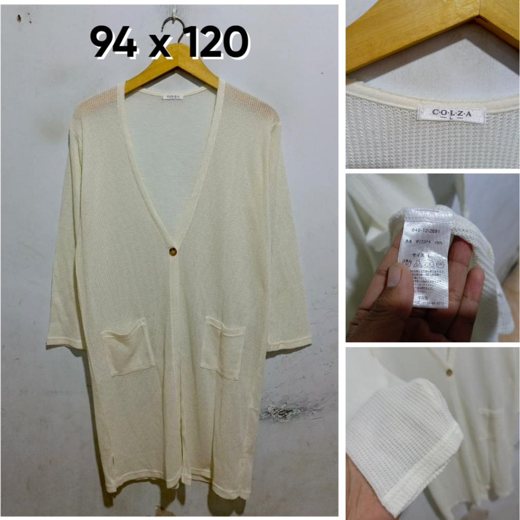 Long Cardigan COLZA Putih Ivory Size L Wanita 1 Kancing G151