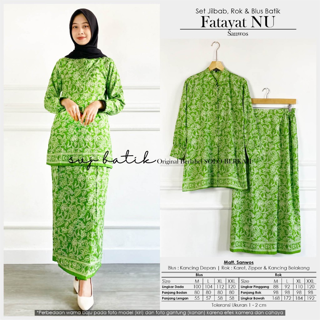 Setelan Baju Fatayat NU NASIONAL set rok batik NU seragam pengajian bahan SANWOS adem svj batik