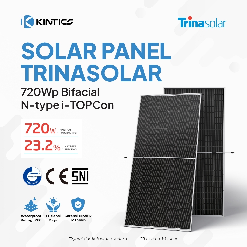 PV Solar Panel TRINA SOLAR 720Wp / Panel Surya 720 Watt Peak / IP68 Waterproof / Tahan Air Bifacial 