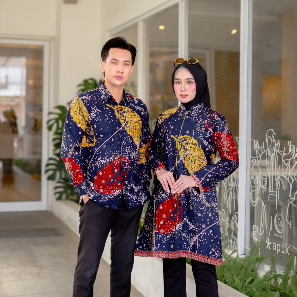 Benang Raja Couple Pria Wanita Katun Primis Lapis Furing Daun Semesta (SARIMBIT BATIK DAPAT DIBELI T
