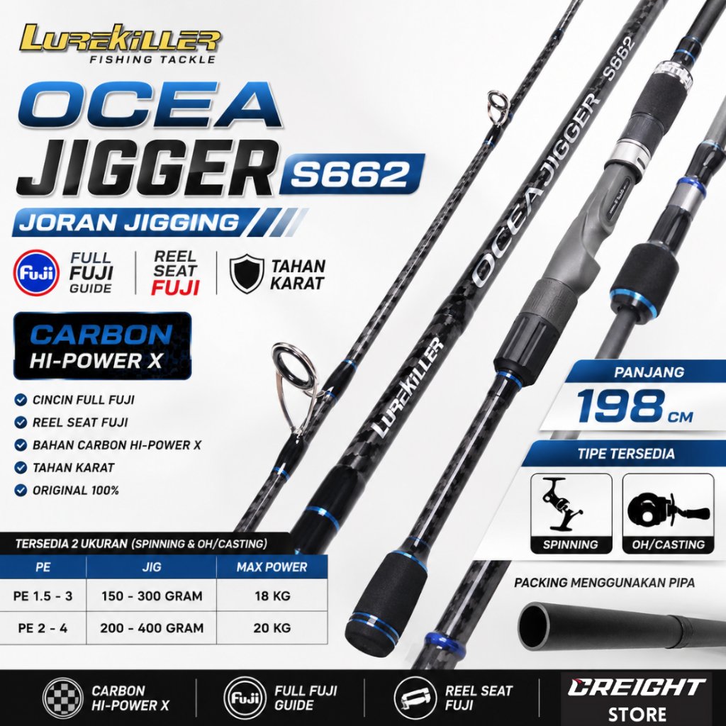 Joran Jigging LureKiller Ocea Jigger S662 198cm Spinning Casting Full Fuji Carbon Hi-Power X