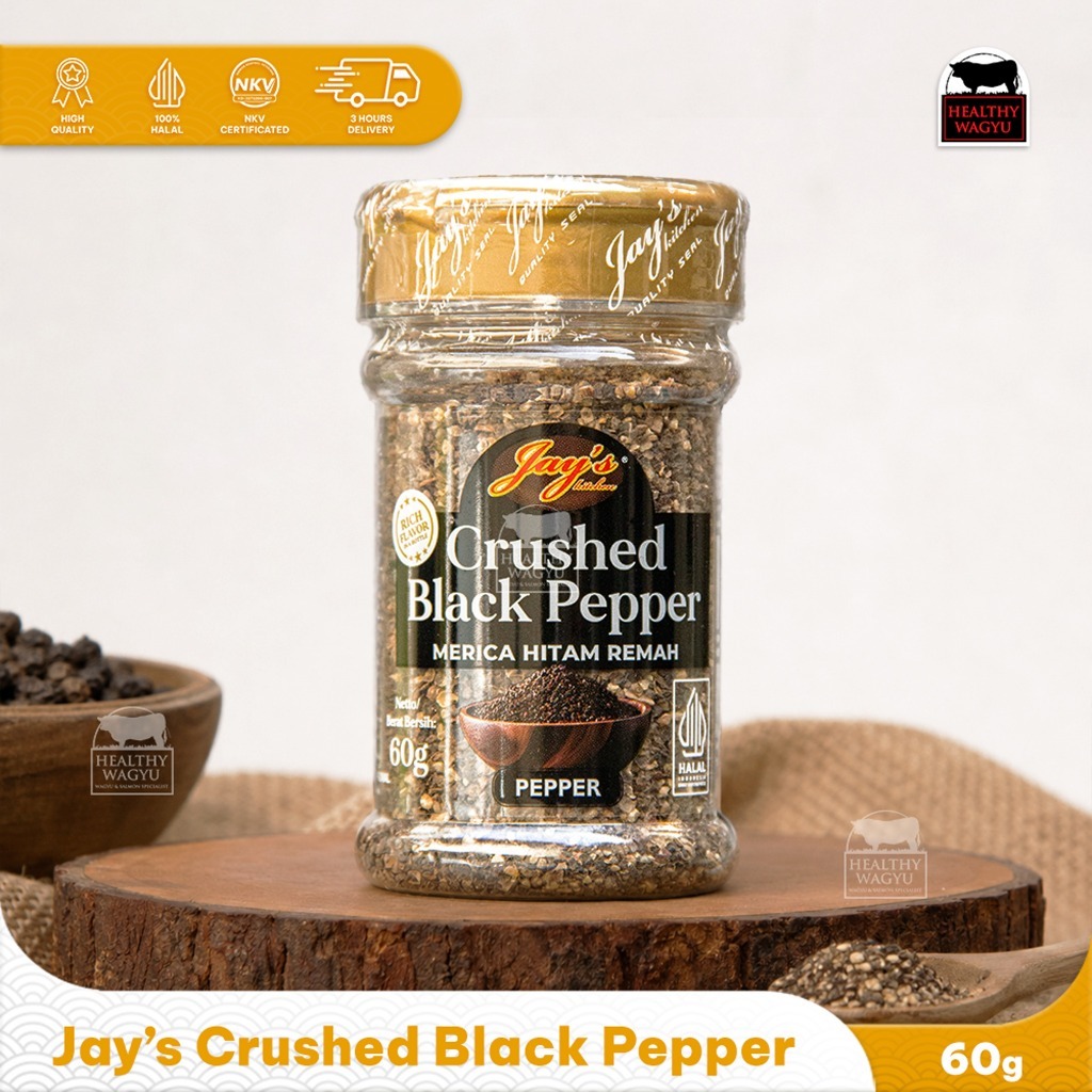 Jay's Crushed Black Pepper | Lada Hitam Kasar Jays | Jay Lada Hitam Bubuk (Kasar) Healthy Wagyu