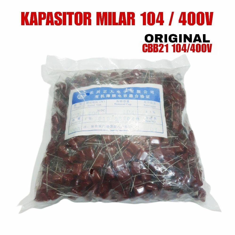 1000X KAPASITOR MILAR 104 400V CBB21 - MYLAR 104J 400V - MILAR 104J 400V - MYLAR 104 400V - DAPAT 10