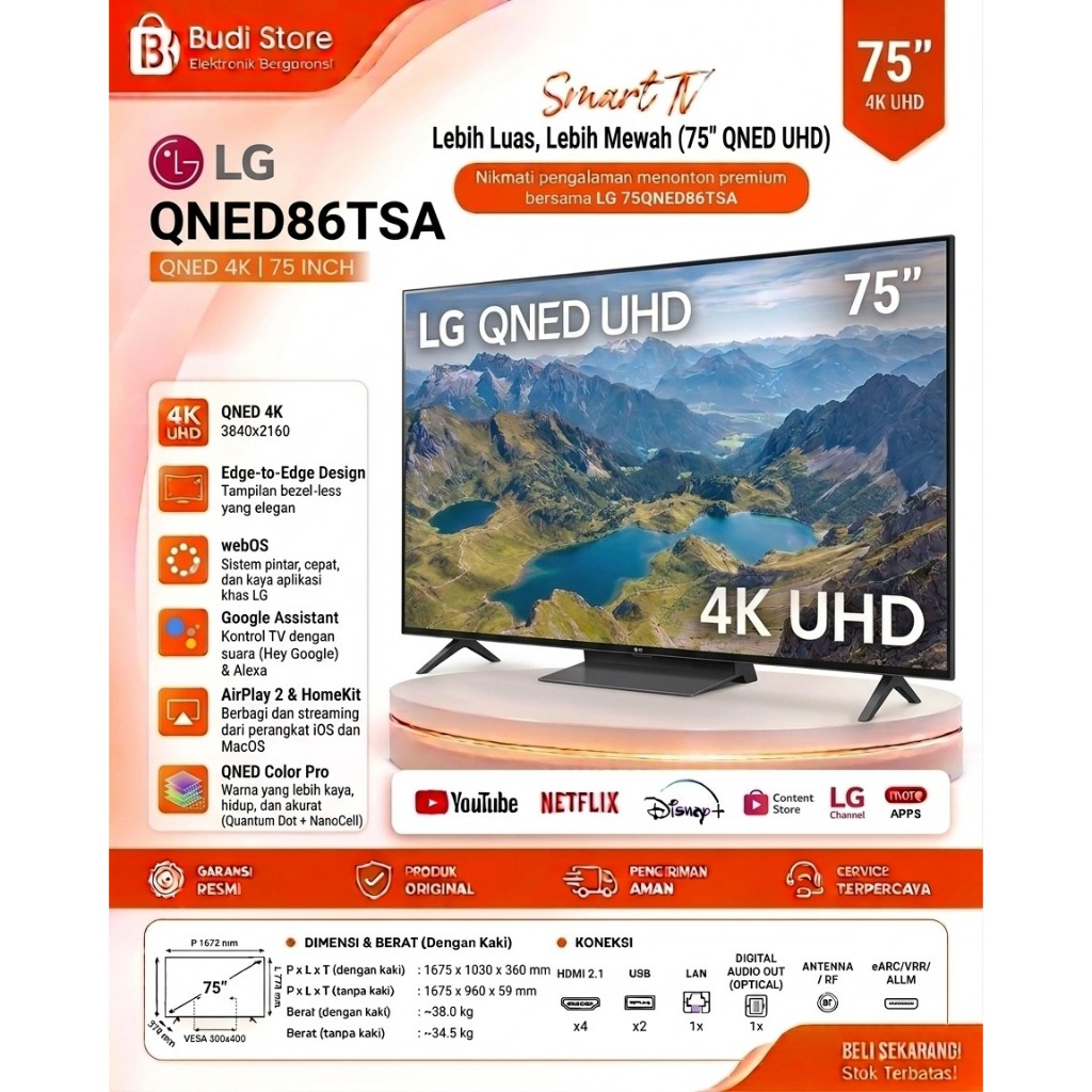 LG 75 QNED86TSA 4K UHD QNED AI Smart TV 75 Inch Dolby Vision Atmos – Ex Display