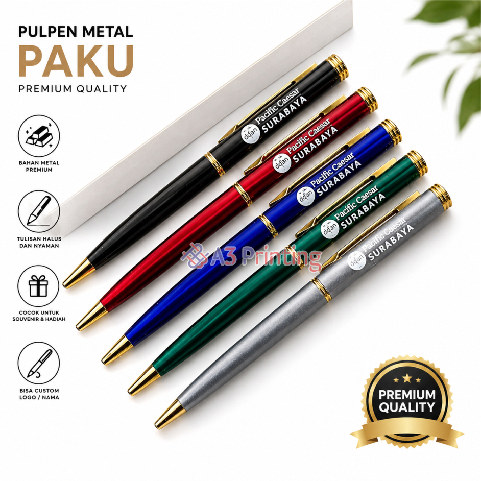 Pulpen Metal Model Paku Custom Logo | Pena Metal Unik | Souvenir Seminar, Event & Promosi