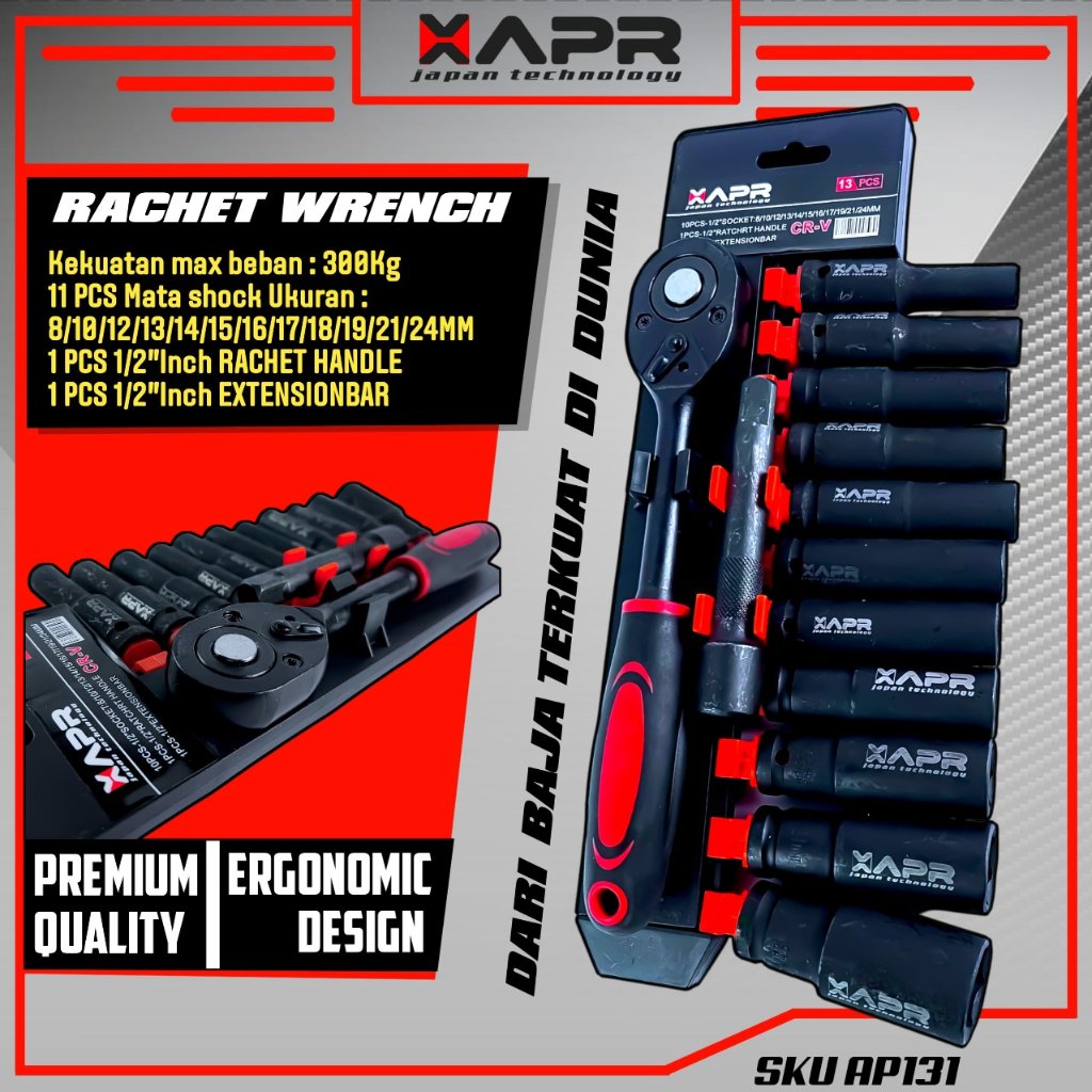 PROMO AP131 APR RACHET SOCK 1/2INCH DEEP IMPACT 8MM-24MM PANJANG DOFF TITANIUM SOK SET AP131