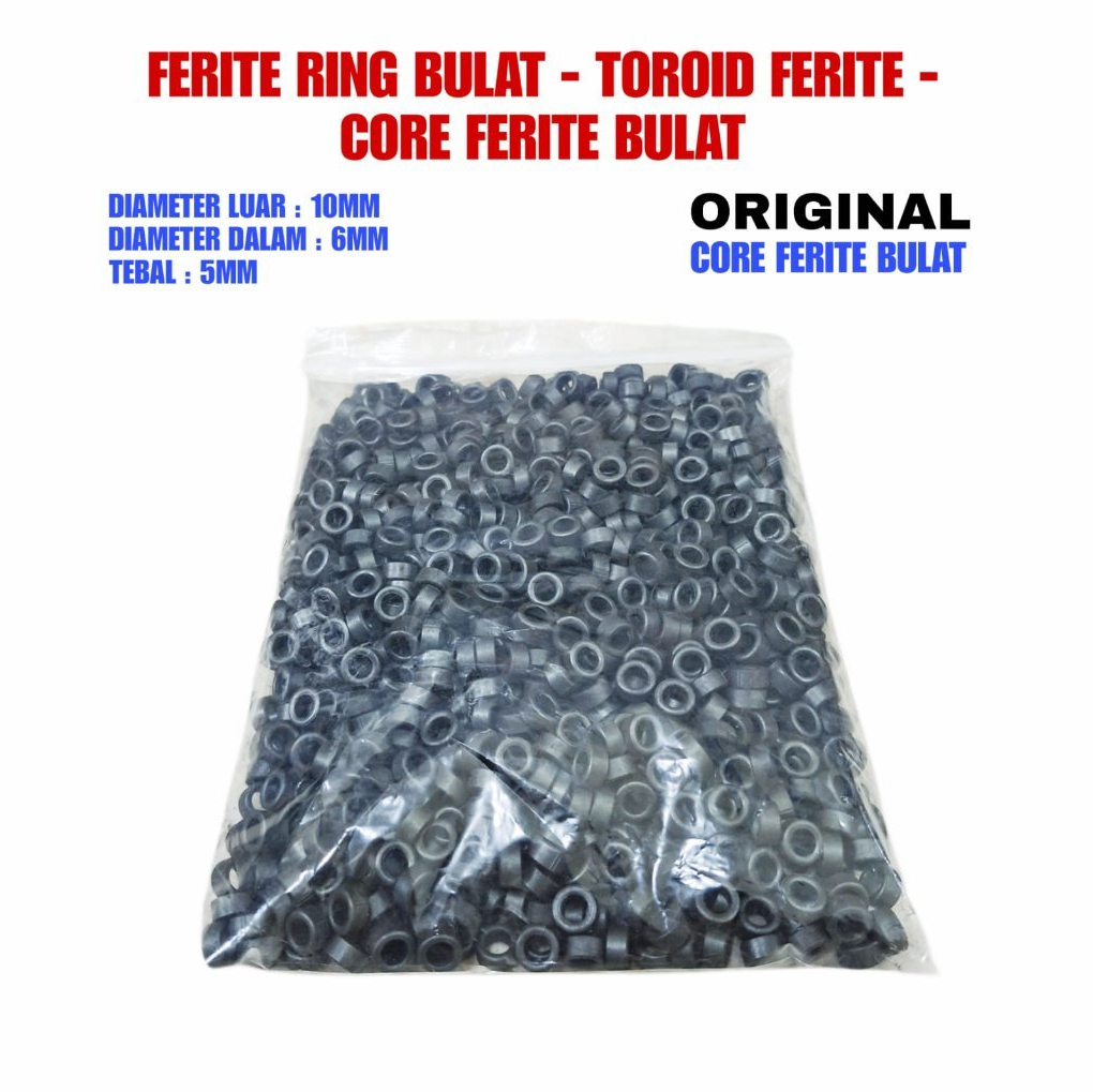 1000X FERITE RING BULAT HITAM / TOROID FERITE DIAMETER 10MM TEBAL 5MM LUBANG 6MM CORE FERITE - DAPAT