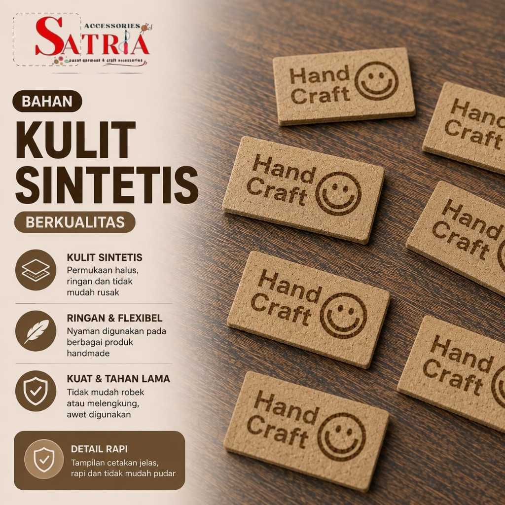 Label Kulit Sintetis Hand Craft 1x2cm 50pcs – Label Handmade untuk Tas Dompet Kerajinan