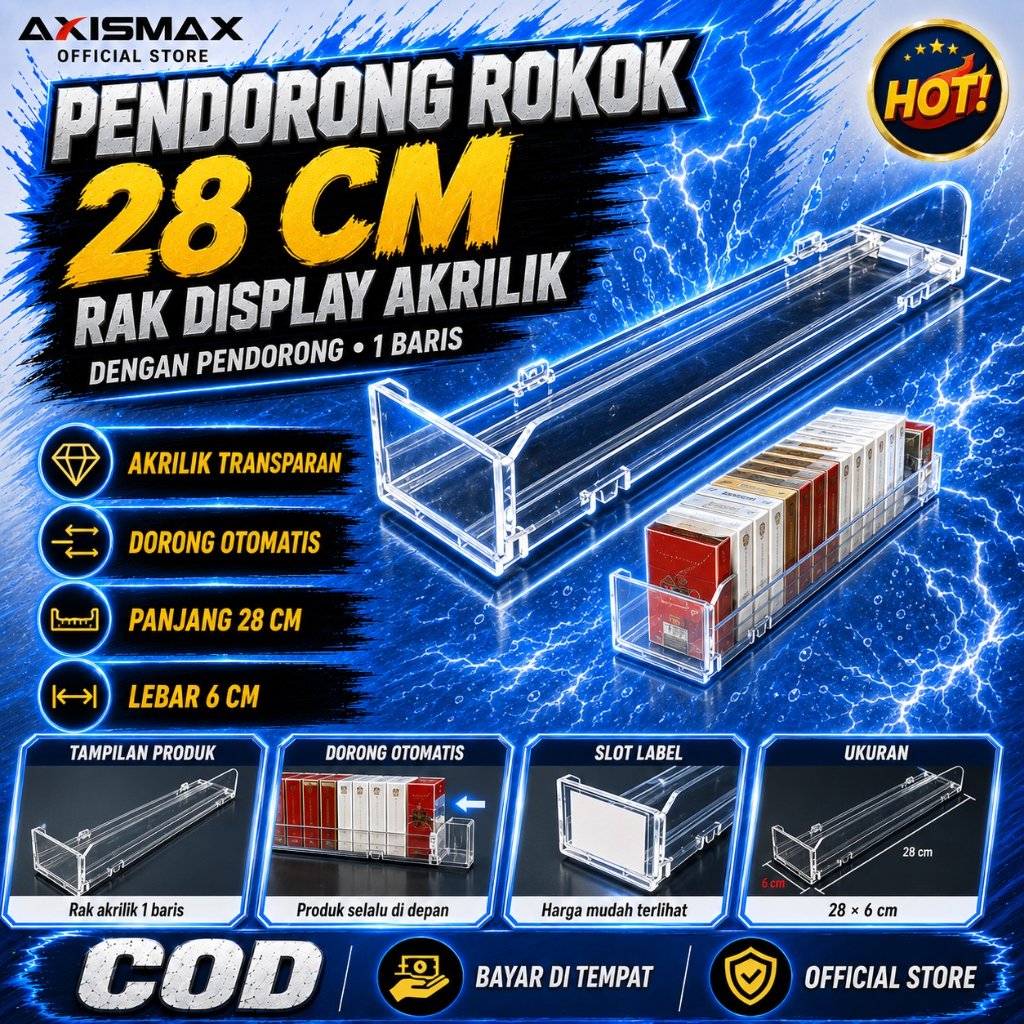 Pusher Rokok 28cm Rak Rokok Acrylic Automatik Pusher Akrilik Dengan Pendorong 1 Baris Pusher Rokokok