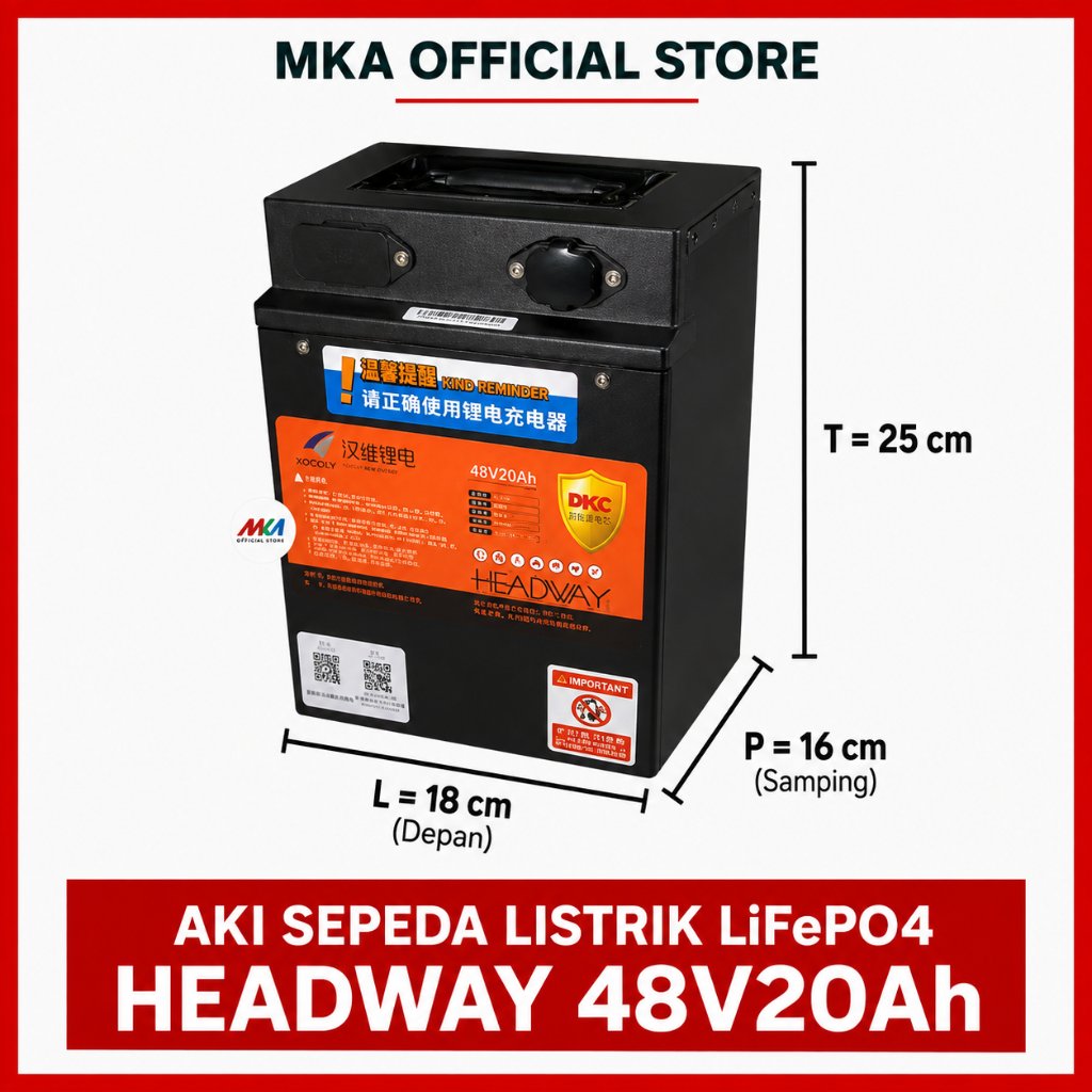 Aki Sepeda Listrik Lithium HEADWAY - 48V 20Ah