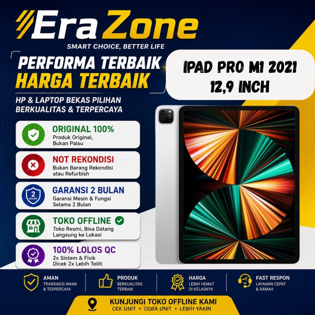 (SECONDHAND) IPAD PRO M1 2021 12,9" WIFI CELL RAM 16GB 8GB INTERNAL 1TB 512GB 256GB 128GB SILVER SPA