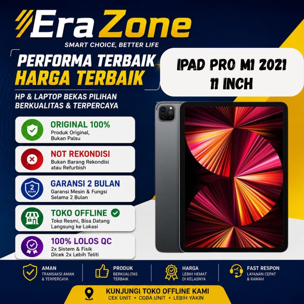 (SECONDHAND) IPAD PRO M1 2021 11" WIFI CELL RAM 16GB 8GB INTERNAL 1TB 512GB 256GB 128GB SILVER SPACE