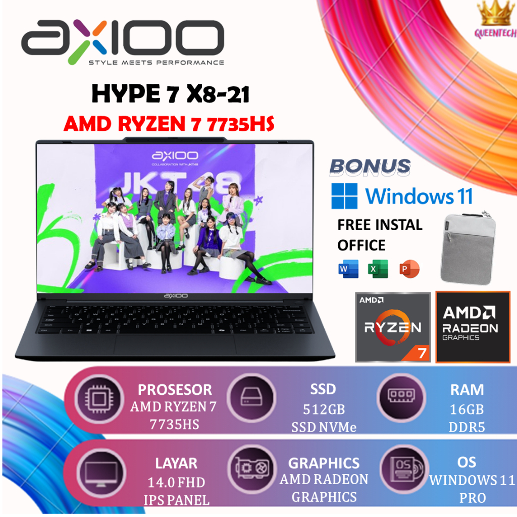 AXIOO Hype 7 AMD JKT48 X8-21 Ryzen 7 7735HS RAM 16GB SSD 512GB 14" FHD IPS Windows 11