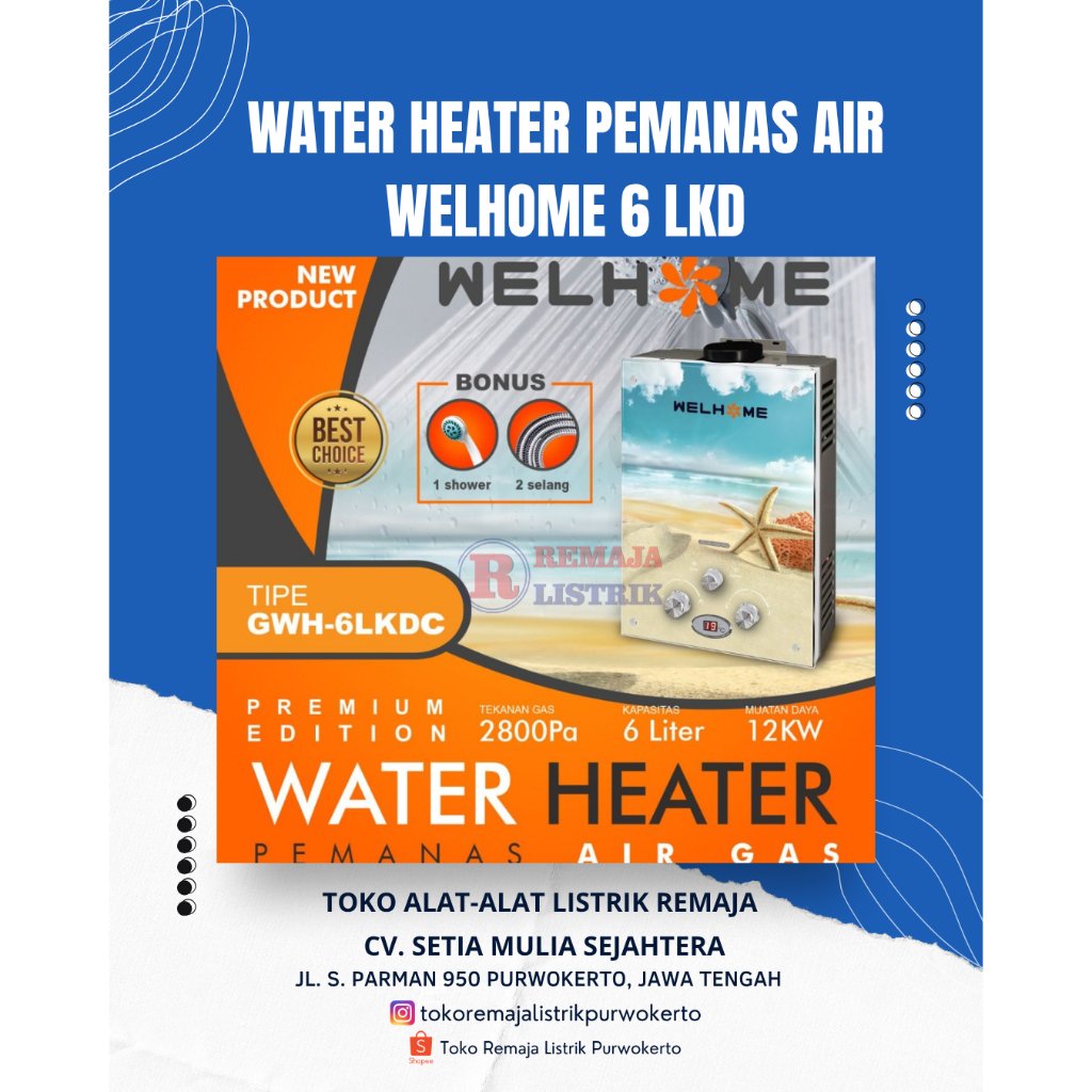Water Heater Pemanas Air Otomatis 6L Welhome 6LKD