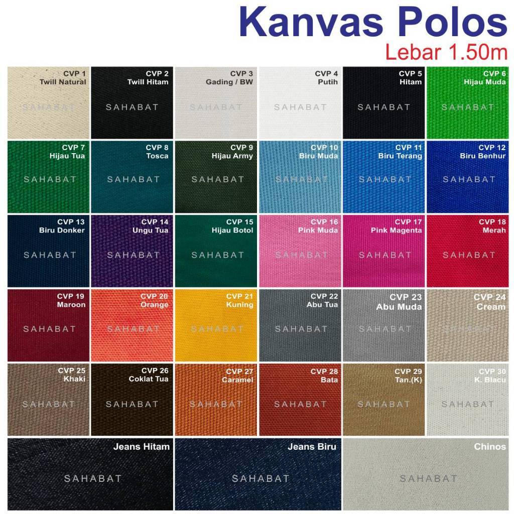 Kain Kanvas Polos / Kanvas Katun / Bahan Kain Tas
